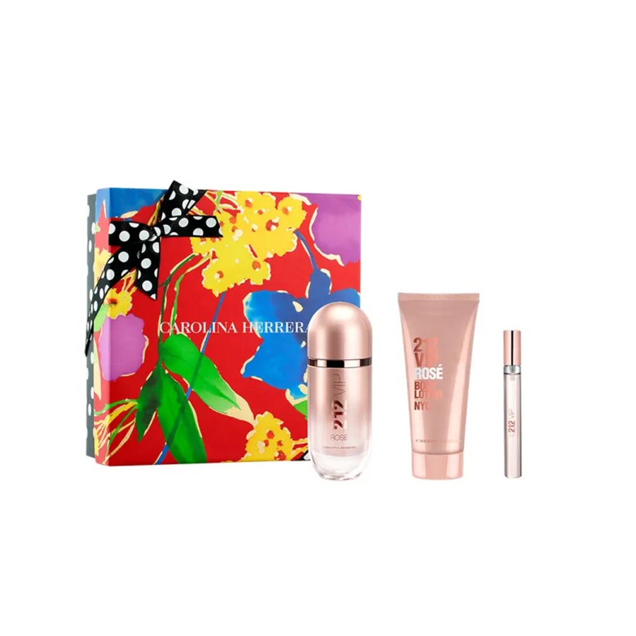 Carolina-Herrera-212-Vip-Rose-Set-Edp-80ml-10ml-B.lotion-100ml קרולינה הררה סט וי.אי.פי רוז 212(א) אדפ 80מל + 10מל + ת.גוף 100מל